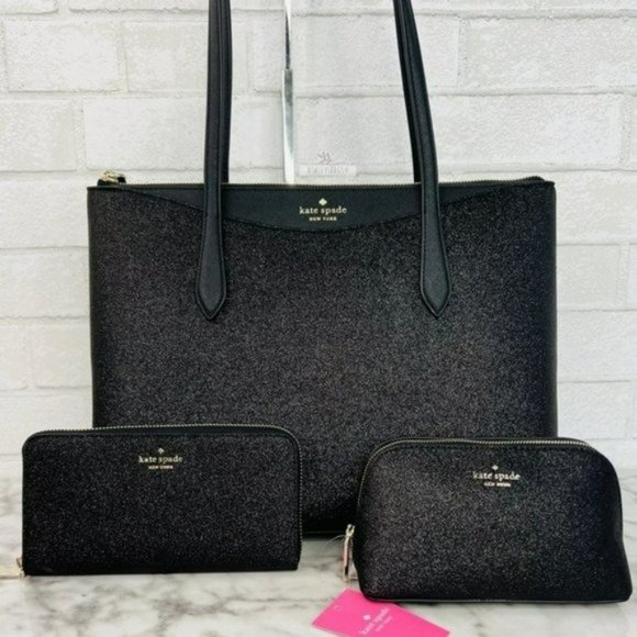 kate spade Handbags - Kate Spade Shimmy Glitter Large Tote, Large Continental Wallet & Cosmeti…